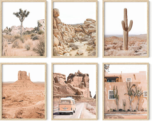Desert Succulent Wall Art – Set of 6 Botanical Cactus Prints, Cactus and Nature Art Decor, Kitchen Wall Prints (Beige Frame, 11X14)