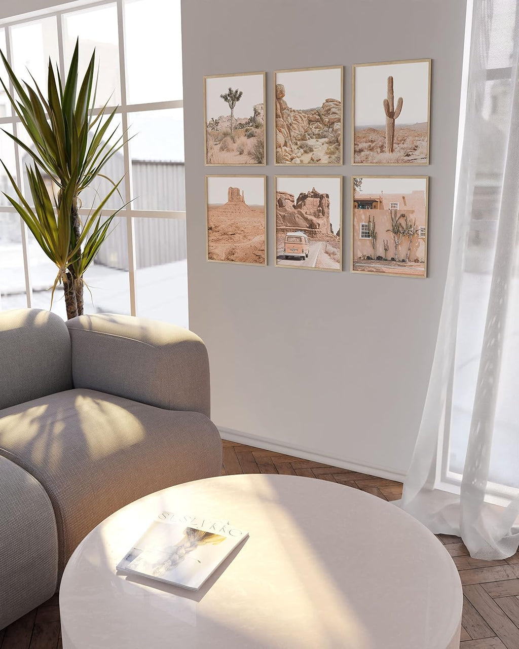 Desert Succulent Wall Art – Set of 6 Botanical Cactus Prints, Cactus and Nature Art Decor, Kitchen Wall Prints (Beige Frame, 11X14)