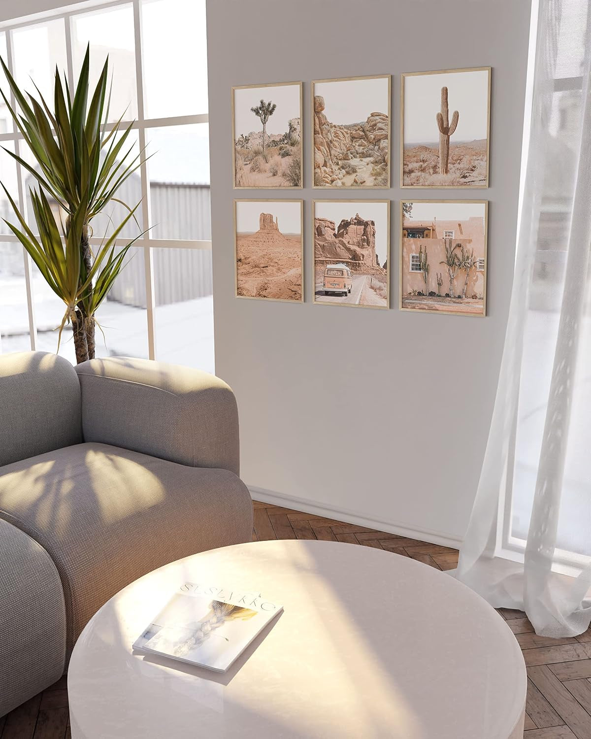 Desert Succulent Wall Art – Set of 6 Botanical Cactus Prints, Cactus and Nature Art Decor, Kitchen Wall Prints (Beige Frame, 11X14)